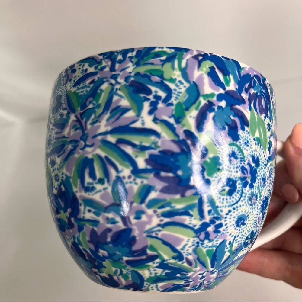 lilly pulitzer ceramic coffee mug vibrant blue purple green floral gold accents - Picture 5 of 6